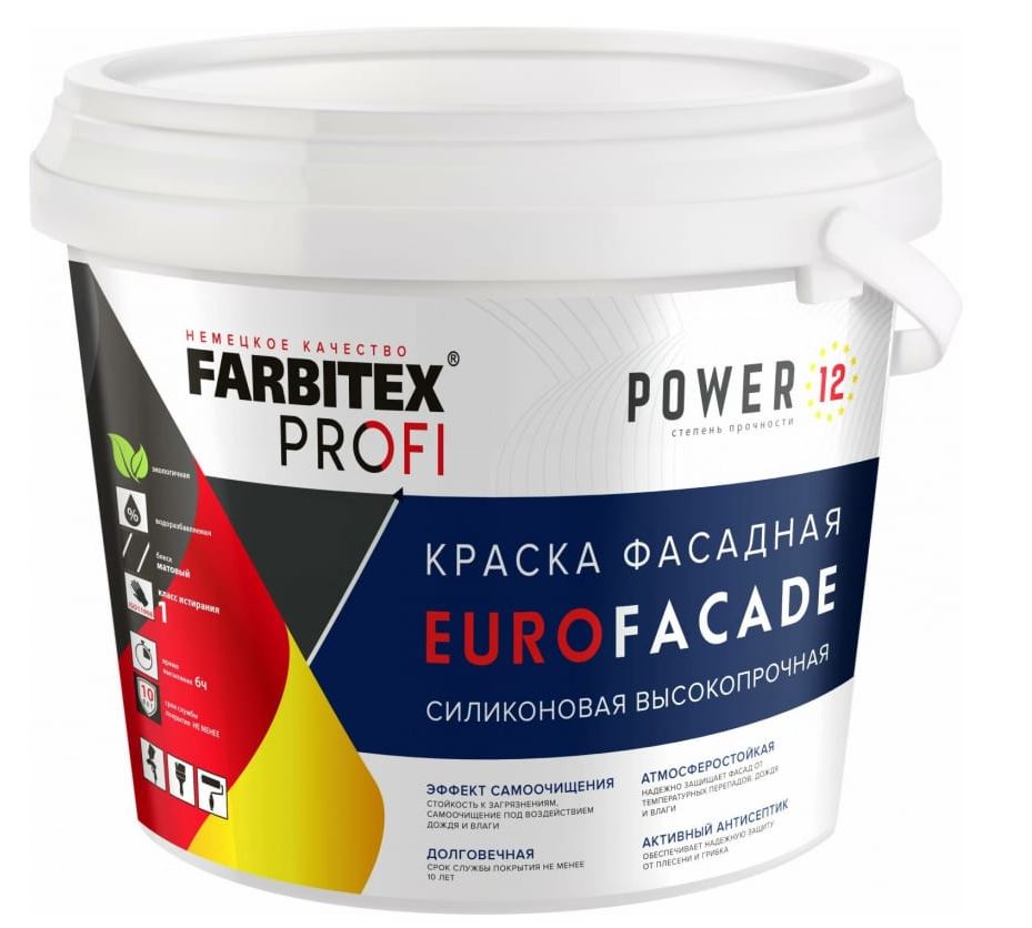 Краска EuroFasade Farbitex база А (3кг/2) фасадная силиконовая самоочищающаяся высокопрочная